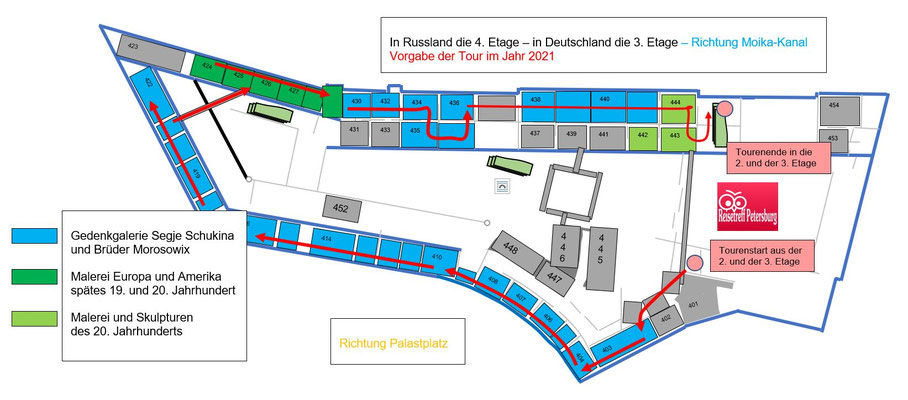 Schema Generalstabsgebäude 4. Etage mit Tour ab dem Jahr 2021