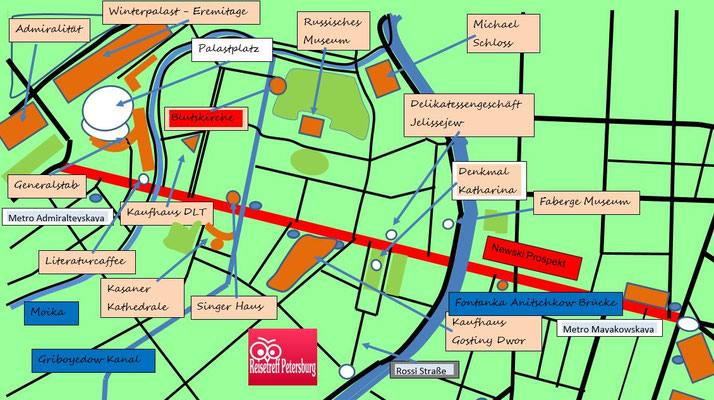 Schema Newski Prospekt mit der Blutskirche im Zentrum