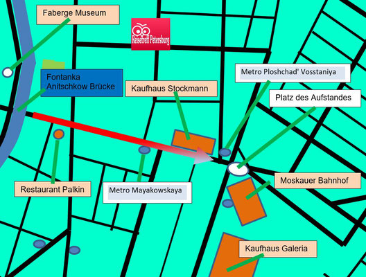Schema vom Anitschkow Palast zum Moskauer Bahnhof