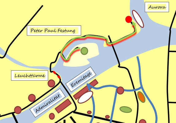Strecke von der Peter und Paul Festung zur Aurora
