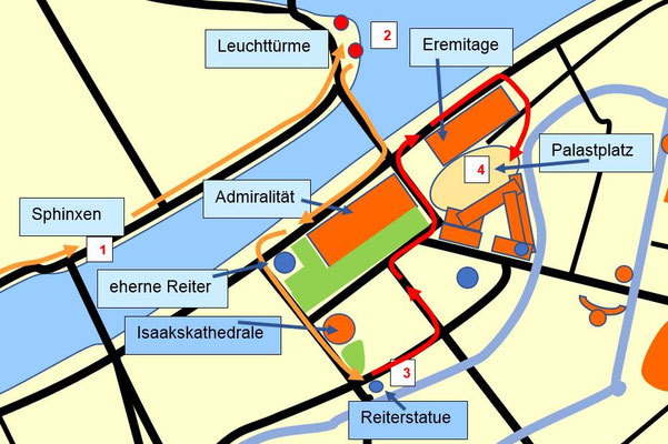 Schema von der Reiterstatue zum Palastplatz